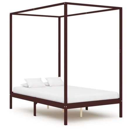 Vidaxl Himmelsäng Med 2 Lådor Mörkbrun Massiv Furu 140x200 Cm Brun