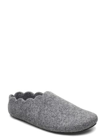 Lux. Uldfilt Slipper Bølgekant Grey Laze