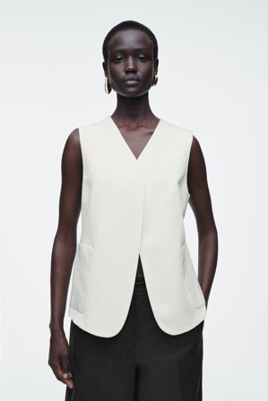 COS Women's Wrap Front Linen Blend Waistcoat in White