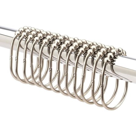 Bred Duschdraperiringar/Krokar Set, Dekorativ Satin Nickel Finish