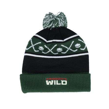 Outerstuff - NHL Groen pom Beanie - Kids Minnesota Wild Face-off Cuff Pom Beanie Fir/Black Pom @ Hatstore