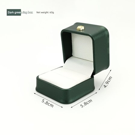 Højkvalitets firkantet PU Ørering Ring Æske Smykker Mørkegrøn