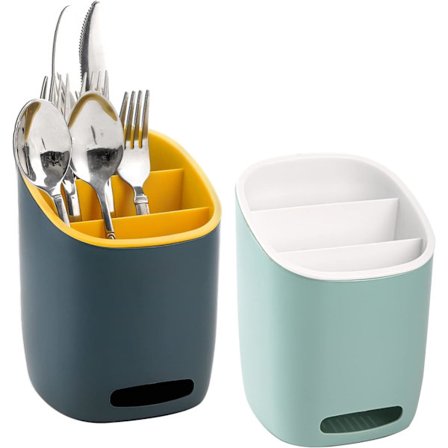 2-pakke plast kjøkkenredskapstativ kjøkkenredskapstørker, 3 separate bestikkstativ tørkeutstyr, vask benkeplate kjøkkenredskaparrangør for skjeer, 