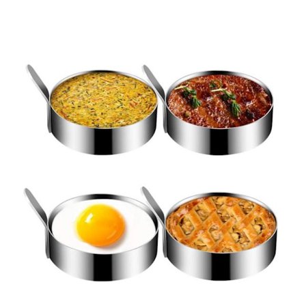 4 stk. Omeletform i rustfrit stål, bageform til madlavning af spejlæg/pandekager/omeletter og mere, non-stick belægning, fødevaregodkendt rustfrit 