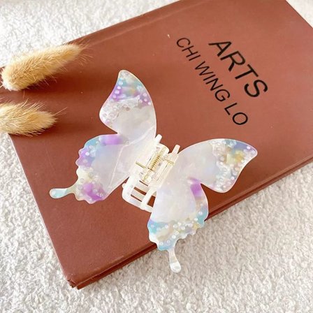 Butterfly Rhinestone Hårklemmer Acetat Claw Clips HVIT