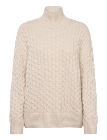 GANT Cable Knit Mock Neck - Cream - L