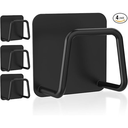 Badehåndklædekroge, vægkroge, vandtætte selvklæbende kroge i rustfrit stål til ophængning i badeværelse, køkken, hjem - 4 stk. - Sort