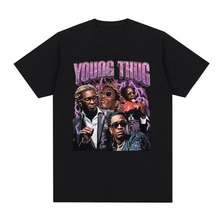 Rapper Young Thug Grafisk T-skjorte Herre Kvinner Mote Hip Hop Vintage T-skjorte Q05926 Black XS