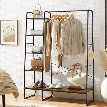 Vaateteline, jossa on kenkäteline ja 5 hyllyä - maalaismainen ruskea / svart