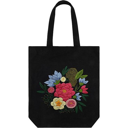 Sort lærred broderi sæt, lille lærredstaske inklusive mønster