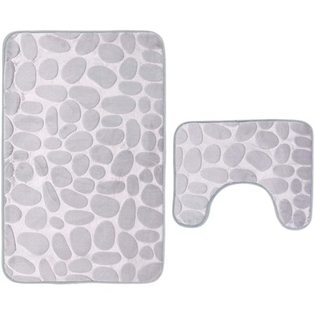 Badrumsmatta set om 2 halkfria tvättbara badrumsmattor, badrumsmatta och toalettmatta, 80x50 cm, grå (som visas på bilden, grå)