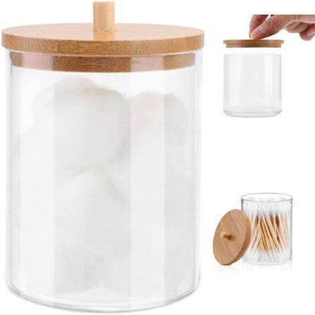 Glasbeholdere, Apotekerkrukker med låg, Forfængelighed Makeup Organizer til Bomuldspuder, Tandtråd, Vatpind