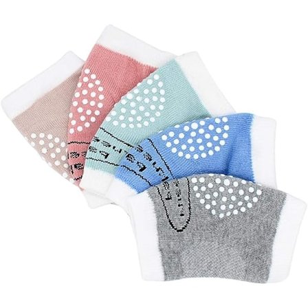 Unisex Baby Crawling Anti-Slip Knæpuder, Toddler Knæ Albuer Pads Crawling Beskytter, 5 Par (Blå, Grøn, Pink, Grå, Khaki)