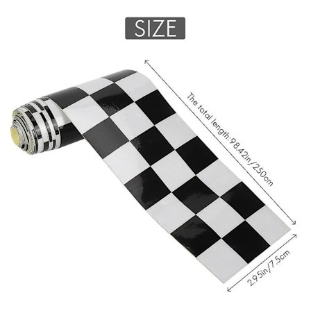 3 tommers sort/hvit rutete klistremerkebånd for bil motorsykkel sykkel tank klistremerke