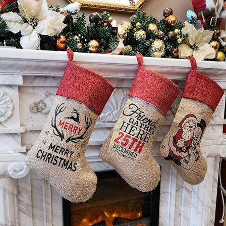 Julekulesett med 3 myke lerretsmønstrede Claus Blessings-sokker