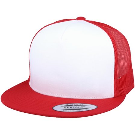 Yupoong - Classic White/Red A-Frame Trucker Snapback Trucker White Cap - @ Hatstore