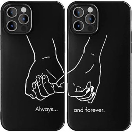 Svarta matchande mobilskal kompatibla - iPhone 11-6.1 tum Par Skal Set Sött Hand för Honom Hennes Pojkvän Flickvän Långdistans Kärlek