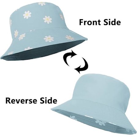 Bucket Hat for Kvinner - Reversibel Bomulls Fiskehatt Strand Sol Foldbar Dobbeltsidig Bucket Hats Margeritt Trykk Estetisk Caps