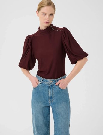 Gestuz Gzrifa Button Balloon Top - Burgundy - XS