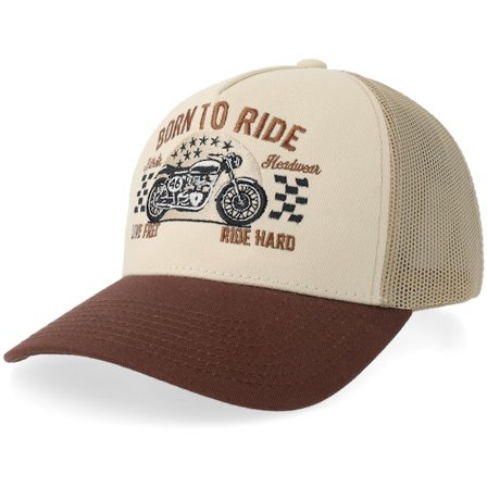 Born To Ride - Beige trucker Keps - Live Free Ride Hard Biker Stone/Khaki/Brown A-frame Trucker @ Hatstore