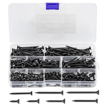 M3.5 Sortiment af sorte træskruer, 220 stk. selvskærende træskruer