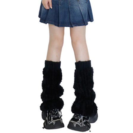 Koko: Yksi koko; musta - Naisten tekoturkis säärystimet, yksivärinen, kyynärpää-uurretut saapassuojat talveksi
