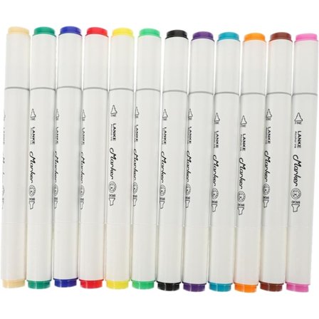 12 stk. Markører med dobbelt hoved, sæt til studerende, malerpensler, kompakt, bærbar tegne pen