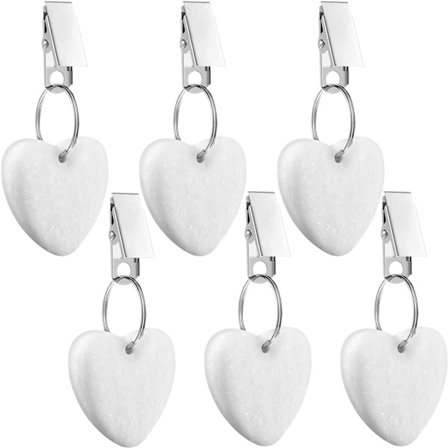 6 stk. dugevægte i hjerteform - sten dugevægte med metalclips - dugeophæng i sten - dugevægte til udendørs picnic, familiemiddag, borddekoration