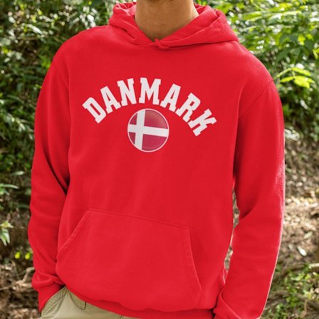 Röd huvtröja med danmark & rund flagg design Barn & vuxen