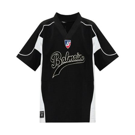 Balmain, T-shirt with patches Zwart, Heren, Maat:L,Katoen