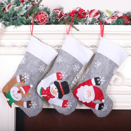 3 Stycken Julstrumpa Presentpåse Grå Med Ljus Jul