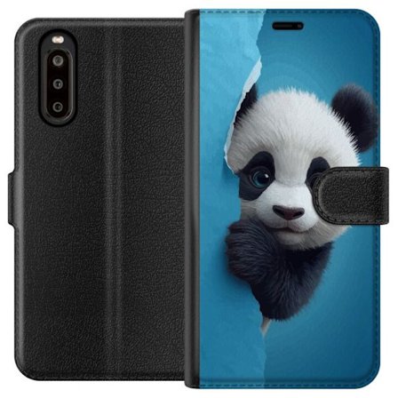 Yhteensopiva Lompakkokotelo Sony Sony Xperia 10 II Söpö panda, joka kurkistaa paperin läpi pehmeässä 3D-kuvituksessa