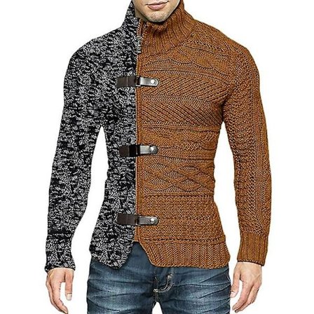 Poolokaulus Neuletakki Miesten Villapaita Syksy Talvi Tilkkutäkki Takki Vintage Miesten Neulepusero Takki Vetoketju Neulepusero Slim Topit