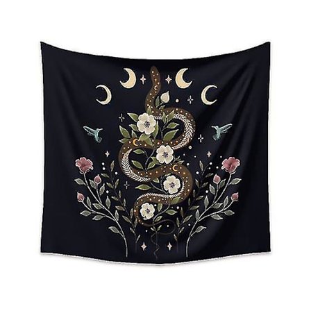 130x150cm Psykedelisk veggteppe med månefaser, blomster og hippie-design