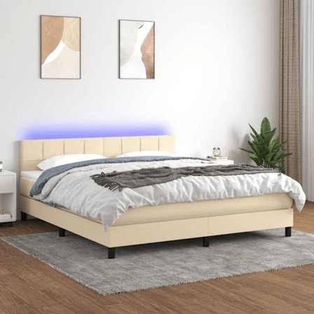 Maison Exclusive - Seng med lamelbund og LED madras Creme 160x200 cm Stof