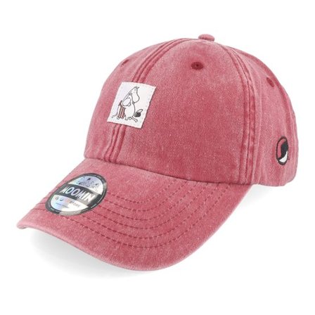 Moomin - Röd unconstructed Keps - "Hug Red Denim Dad Cap " @ Hatstore