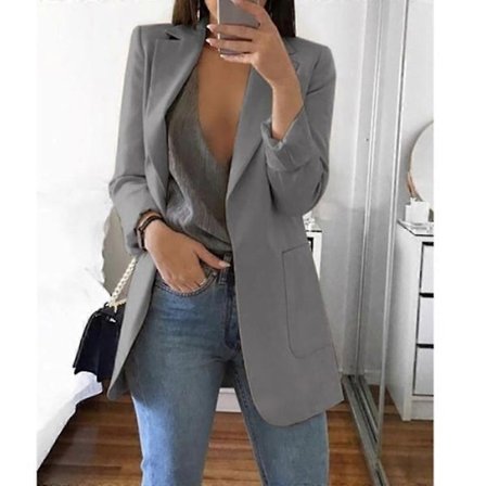 Dame Lapel Arbeid Kontor Blazer Jakke Casual Langermet Yttertøy Hoftelengde