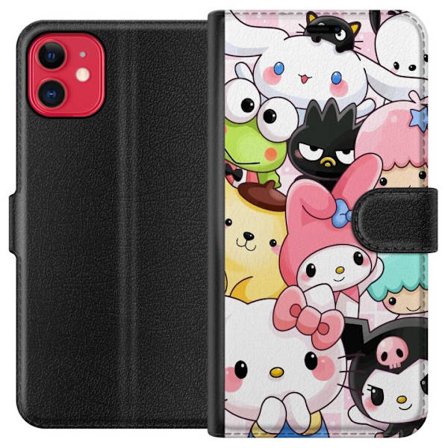 Kompatibelt Lommeboketui til Apple iPhone 11 Tett mønster av søte figurer med store øyne i ulike farger og uttrykk med LABUBU-tekst