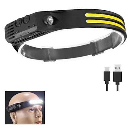 Genopladelig pandelampe, 1000 lumen 230° bred stråle super lys pandelampe med håndfri sensor, LED pandelampe 1500mAh IPX5 vandtæt Læ