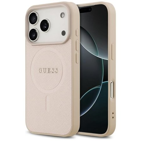 Guess Saffiano Classic Logo MagSafe-fodral för iPhone 17 Pro - Rosa