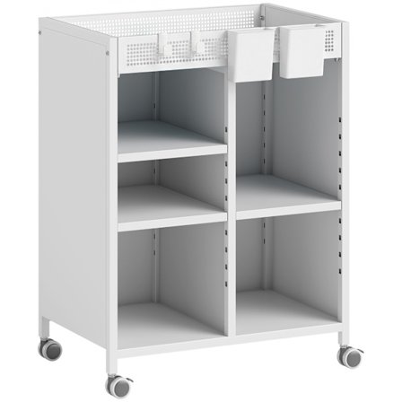 Mobil bogreol med justerbare hylder og kurve, hvid