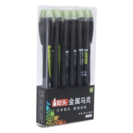 12 stk myke hodemarkeringspenner DIY hurtigtørkende akrylmalingpenner vanntette malingsmarkører gulgrønn