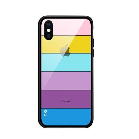 iPhone Xs Max NXE kuviollinen hybriidi lasi ja muovi takasuoja kuori - Tyyli C Multicolor