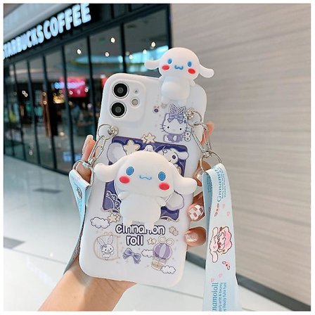 Sanrio Cinnamoroll 3D-deksel til Iphone 14 13 12 11 Pro Max X Xr Xs 7 8 Plus Søt Hund Stropp Tegneserie Deksel Lanyard Speil og Tau