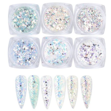 Holografiska Nail Art Paljetter Glitter Kit 6 lådor 3D Nails