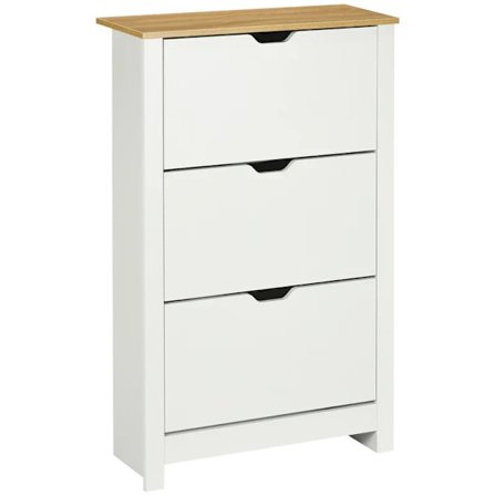 Rootz Skoskab - Skostativ - Skoopbevaring - 3 rum - 18 par sko - Spånplade - Hvid-brun - 72 Cm X 26 Cm X 112 Cm