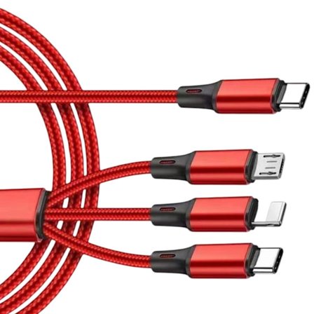 3-in-1 punottu USB-laturi, 1,2 m, nopea latauskaapeli, tehokas tiedonsiirto