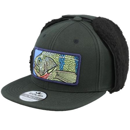 Skillfish - Černá earflap Kšiltovka - Big Perch Patch Vintage Black Ear Flap Snapback @ Hatstore
