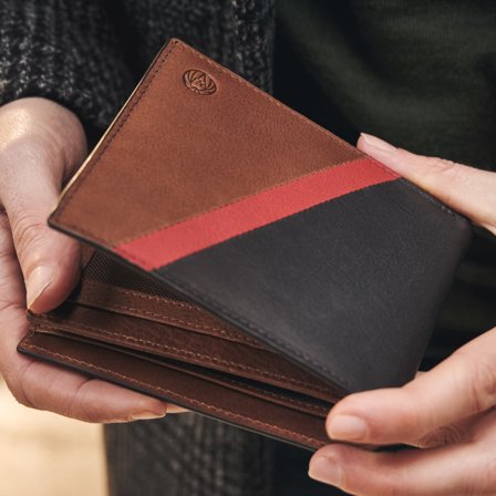 Lind Tan & Red Stripe Leather RFID-Blocking Wallet for Men - Card Holders