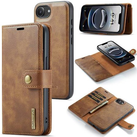 DG.MING 2-i-1 Magnet Wallet iPhone 16e Cognac